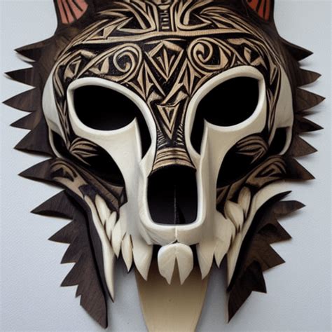 Realisme Carved Tribal Wolf Skull Maskerafbeelding · Creative Fabrica