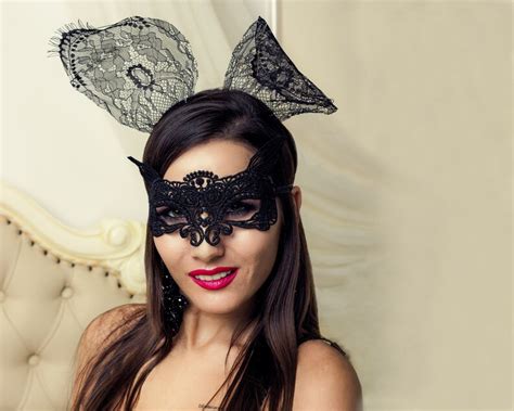 Black Lace Bunny Ears Headband Playboy Costume Ear Adult Sexy Etsy