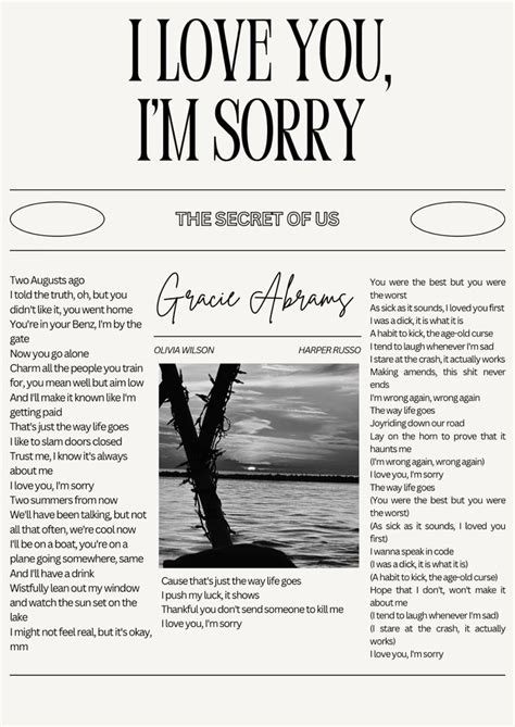 I Love You Im Sorry Gracie Abrams In Music Poster Design