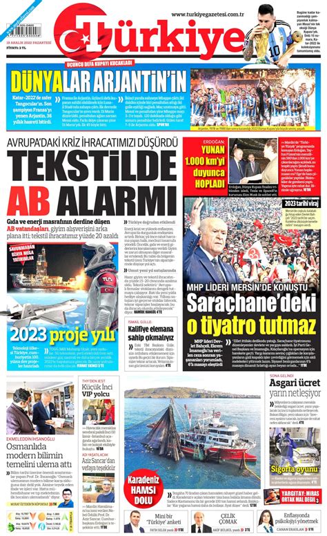 T Rkiye Gazetesi Gazetesi Aral K Pazartesi