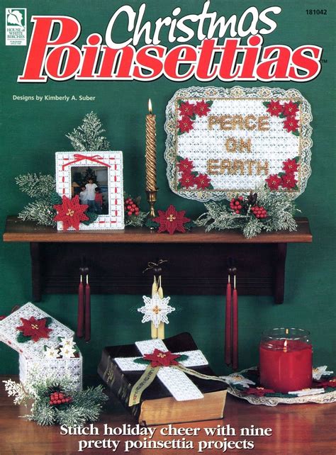 Christmas Poinsettias Plastic Canvas Patterns Frame Wall Hanging Cross And More Ebay