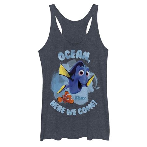 Disney Pixar Finding Dory Here We Come Blue Juniors Racerback Tank Top