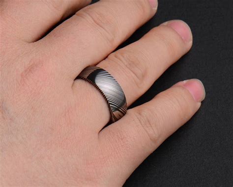 Stainless Damascus Steel Mens Wedding Band Engagement Ring Etsy