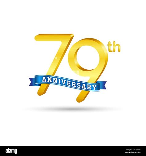 79th Golden Anniversary Logo With Blue Ribbon Isolated On White Background 3d Gold Anniversary