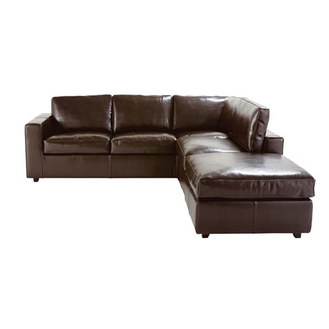 5 Seater Split Leather Corner Sofa Bed In Brown Kennedy Maisons Du Monde