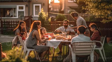 Spending great time with family Happy family of five people spending