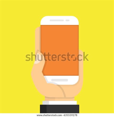 Hand Holding Smartphone Touching Screen Flat Stock Vector Royalty Free 635559278 Shutterstock