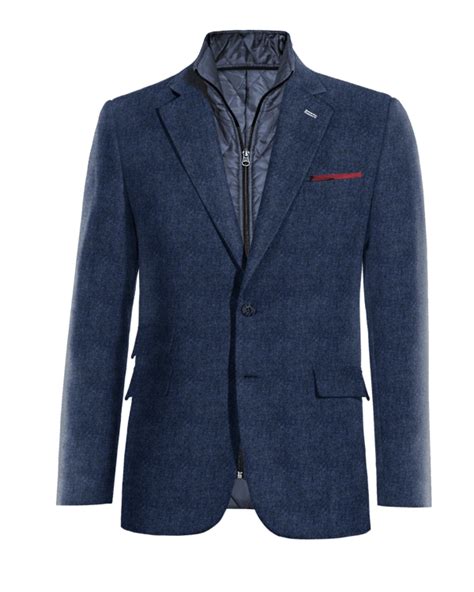 Chaqueta Azul Cobalto De Tweed Herringbone Solapa Ancha