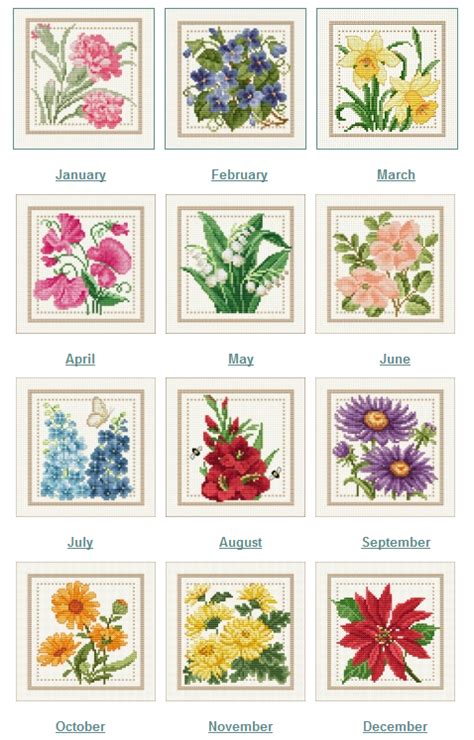 Flowers Of The Months Cross Stitch Patterns Flowers Floral Cross