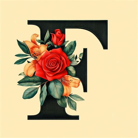 Floral Letter F Watercolor Premium Ai Generated Image