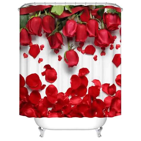 Hot Selling Red Rose Flower Shower Curtains Design Creative Shower