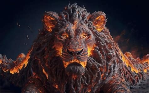 Premium Photo Lion Made With Metal And Volcanic Lava