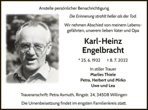 Traueranzeigen Von Karl Heinz Engelbracht Trauer Wlz Online De