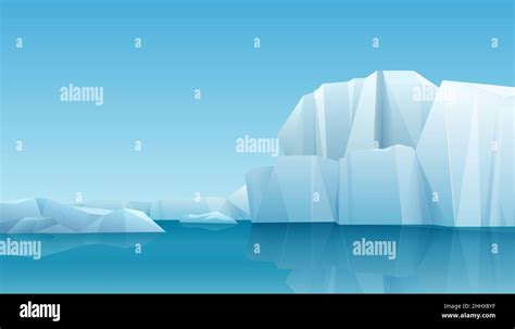 Arctic Winter Panorama Landscape With Iceberg And Ice Mountains Cold