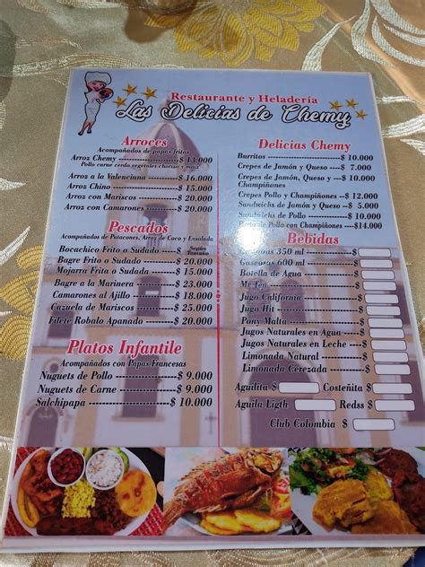 Carta De Restaurante Las Delicias De Chemy Mompós