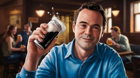 Premium Photo Alcohol Guy In Blue Shirt With Beer