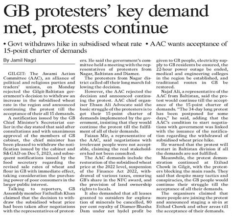 Dawn Epaper Jan Gb Protesters Key Demand Met Protests