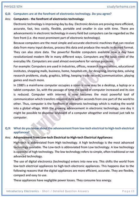 Introductory Electronics Short And Detailed Question Answers Physics 10th