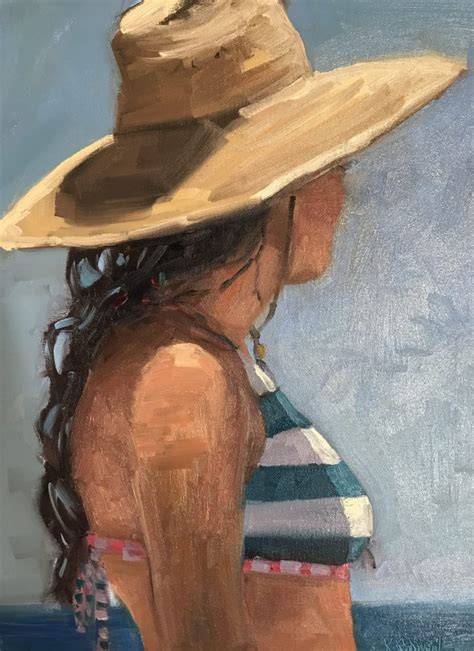 Girl with Straw Hat 16x12 Original Oil Painting by Kathleen M Robison