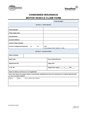 Fillable Online Editable Motor Vehicle Claim Form Fax Email Print