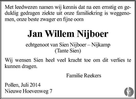 Jan Willem Nijboer Overlijdensbericht En Condoleances