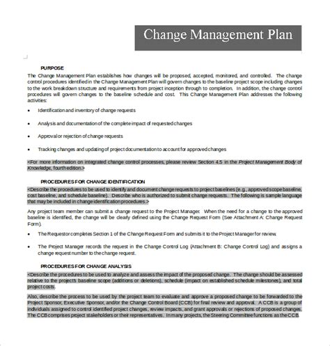 Sample Change Management Plan Template Free Documents In Pdf Word