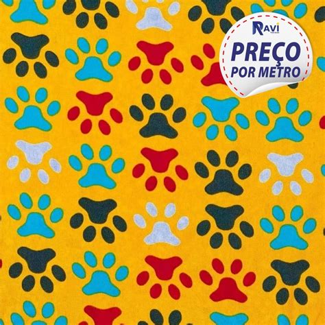 TECIDO OXFORD ESTAMPADO PET PATAS PATA CACHORRO FUNDO AMARELO