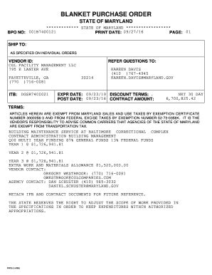 Fillable Online Dgs Maryland PDF Version Of FMIS BPO Blanket Purchase