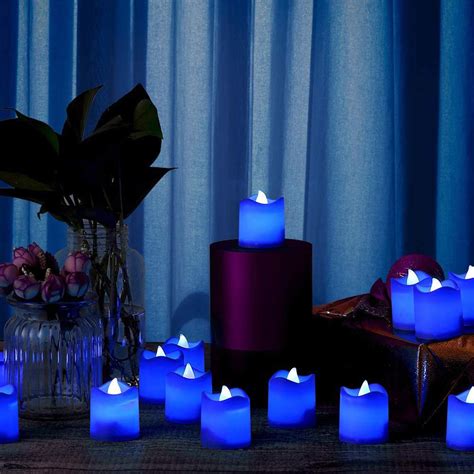 Blue Light Candles Blue Candles 24 Packs Flameless Blue Tea Lights Flickering Navy Blue Votive