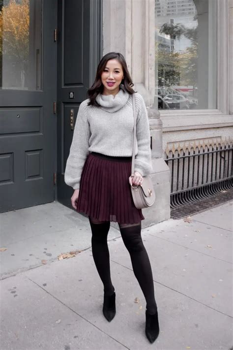 Fall Winter Lookbook Ootd Cozy Grey Sweater Pleated Mini Skirt Yesmissy