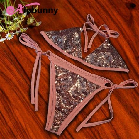 Aipbunny 2018 Sexy Brazilian Sequins Pink Paillette Bikinis Maillot De