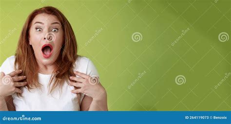 Shocked Panicking Freaked Out Young Worried Redhead Girl Popping Eyes