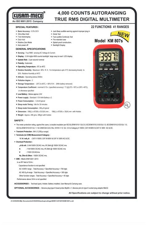 Kusam Meco 200A KM 807s Autoranging True Rms Digital Multimeter At