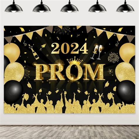 Black And Gold Prom Party Decorations Graduation Party Backdrop 2024