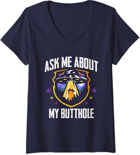 Womens Ask Me About Ufo My Butthole Alien Abduction V Neck T Shirt Uk Fashion