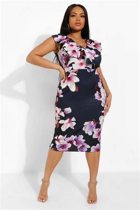 Plus Occasion Ruffle Floral Midi Dress Boohoo Uk