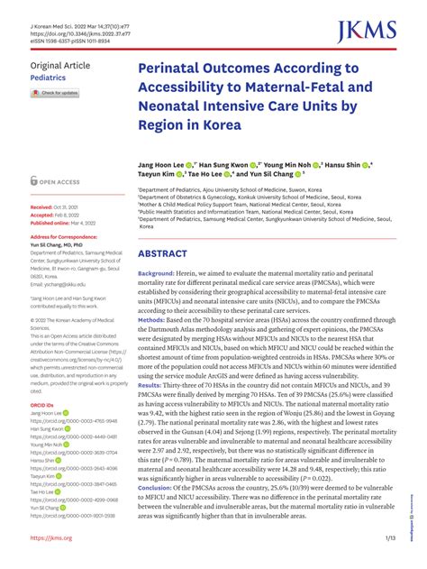 Pdf Perinatal Outcomes According To Accessibility To Maternal Fetal