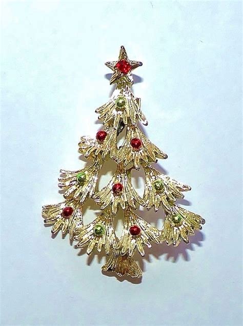 2795~vtg Signed Gerry S Goldtone Enamel Rhinestone Figural Christmas Tree Pin Gerrys