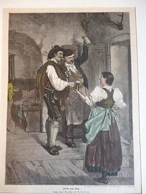 Orig kolorierter Holzstich Bier Frisch vom Faß 1850 Kunst