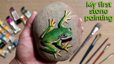 My First Stone Painting Rock Painting Of A Frog Dipak Art In