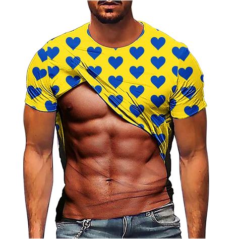 Penkiiy Valentines Day Heart Print Muscle Tee Shirts For Men Funny T Shirt With Abdominal