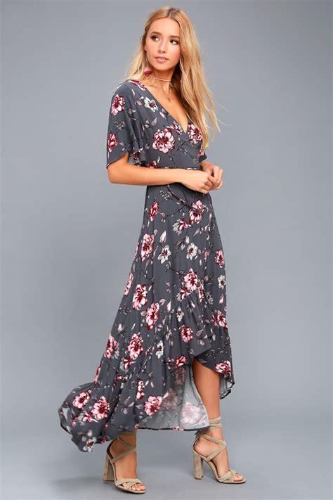 Chic Wrap Dress Floral Print Dress High Low Wrap Dress Lulus