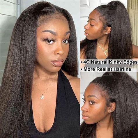 4c Edges Kinky Straight 5x5 Hd Lace Closure Human Hair Wig