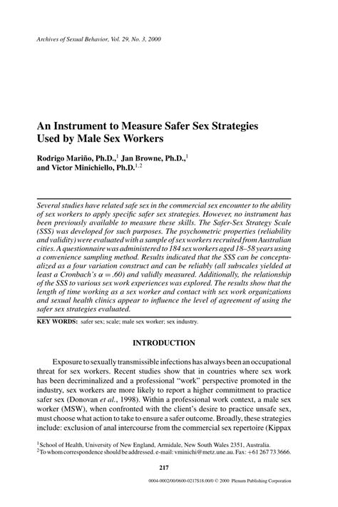 Pdf An Instrument To Measure Safer Sex Strategies Used By Male Sex Workers