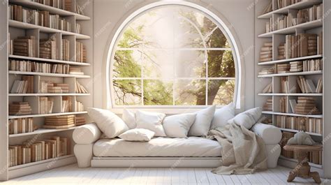 Premium AI Image | Cozy Reading Corner with White Bookshelves