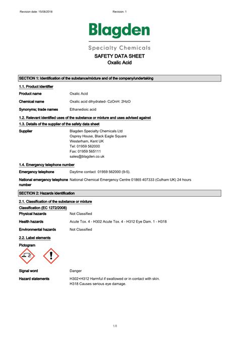 Safety Data Sheet Oxalic Acid Docslib