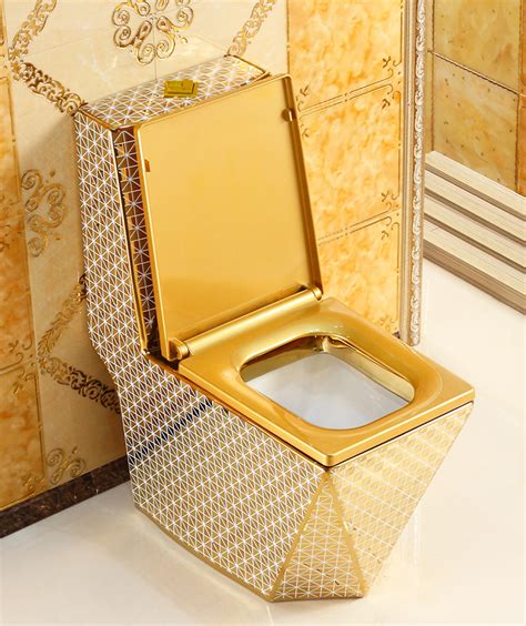 Angular Gold Toilet With Diamonds Pattern - Royal Toiletry Global