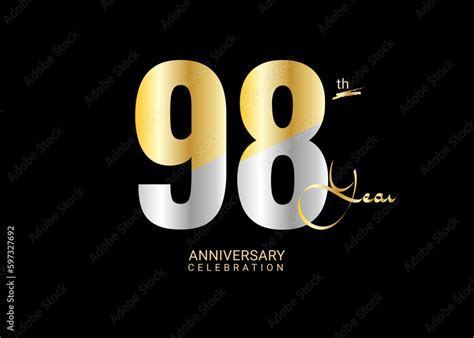 98 Years Anniversary Celebration Gold And Silver Vector Template 98