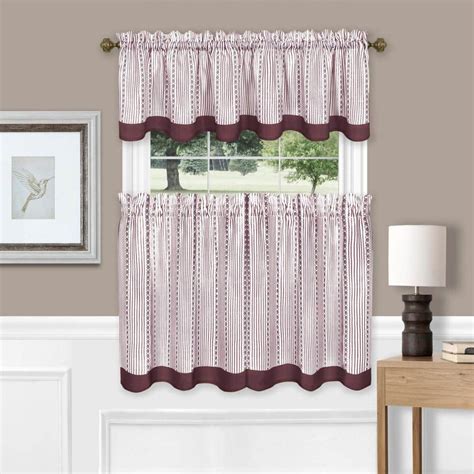 Achim Westport Burgundy Polyester Light Filtering Rod Pocket Tier And Valance Curtain Set 58 In