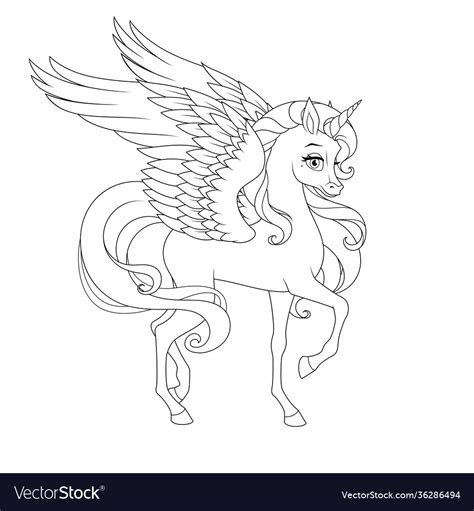 Beautiful Unicorn With Wings Coloring Page Vector Image